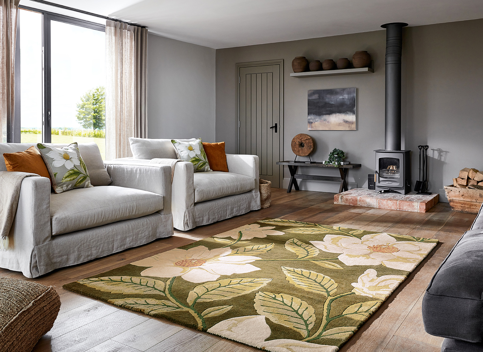 Grandiflora Olive Hand-Tufted Wool Rug