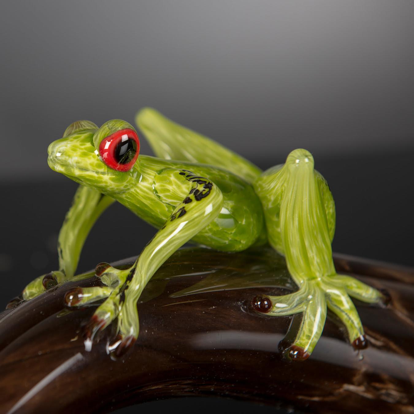 Glass Frog on Branch Figurine