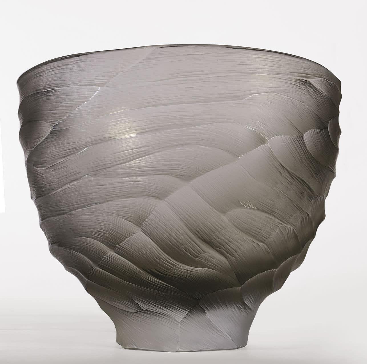 Large Bowl-Form Vase in Gray Murano Glass