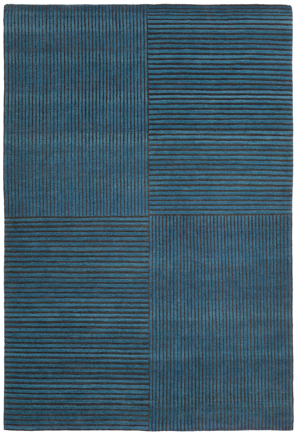 Hand-Knotted Wool Blue Stripes Rug