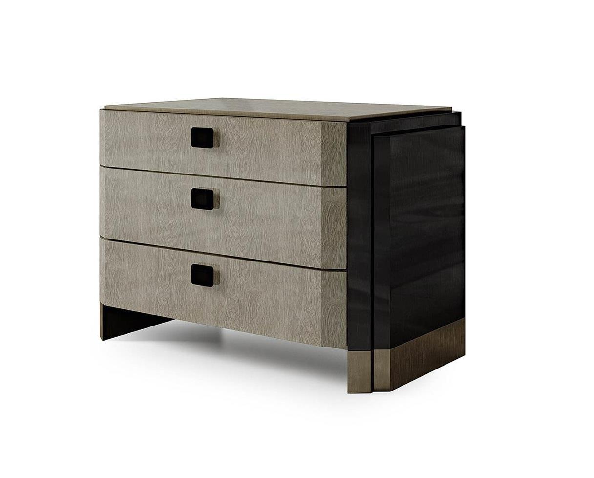 The Three-Drawer Nightstand with Bronze Highlights