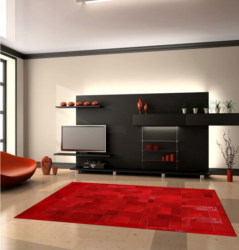Puzzle Red Cowhide Rug ☞ Size: 7' 3" x 10' (220 x 300 cm)