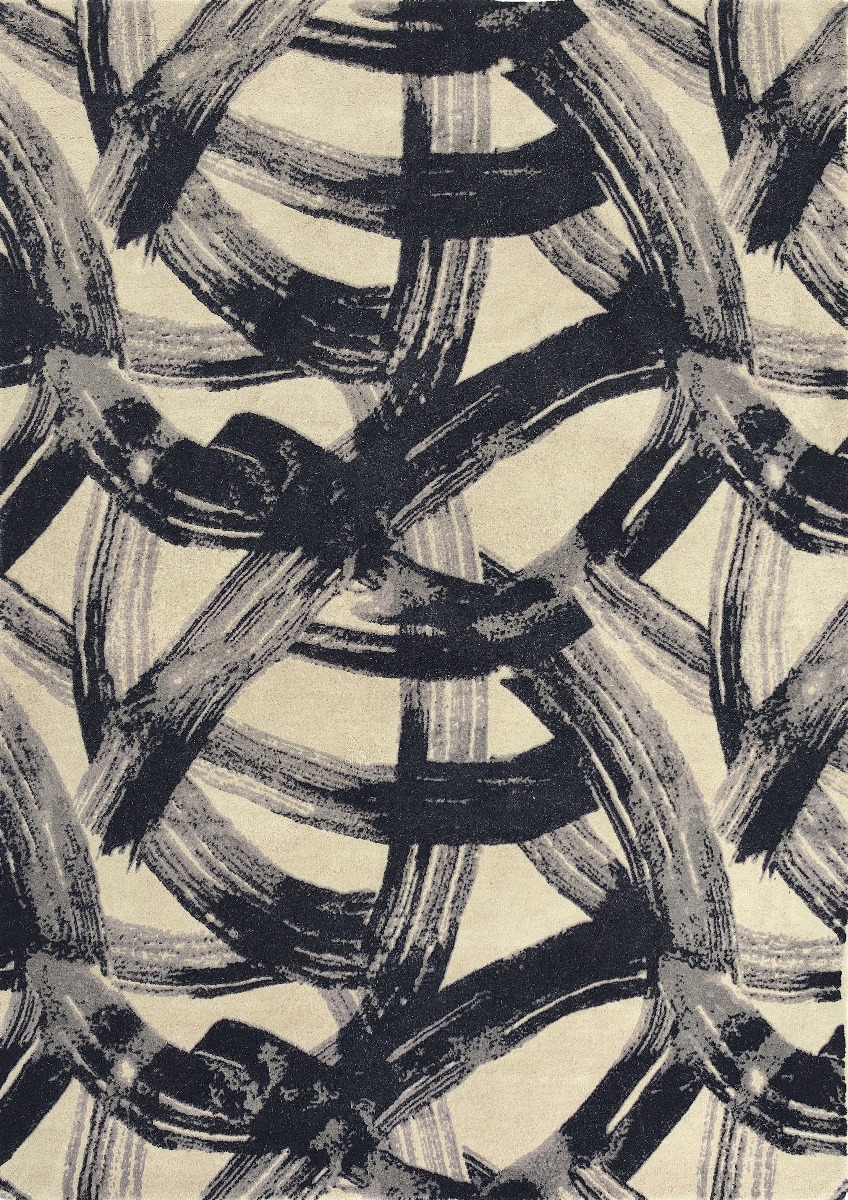 Abstract Black Wool Rug