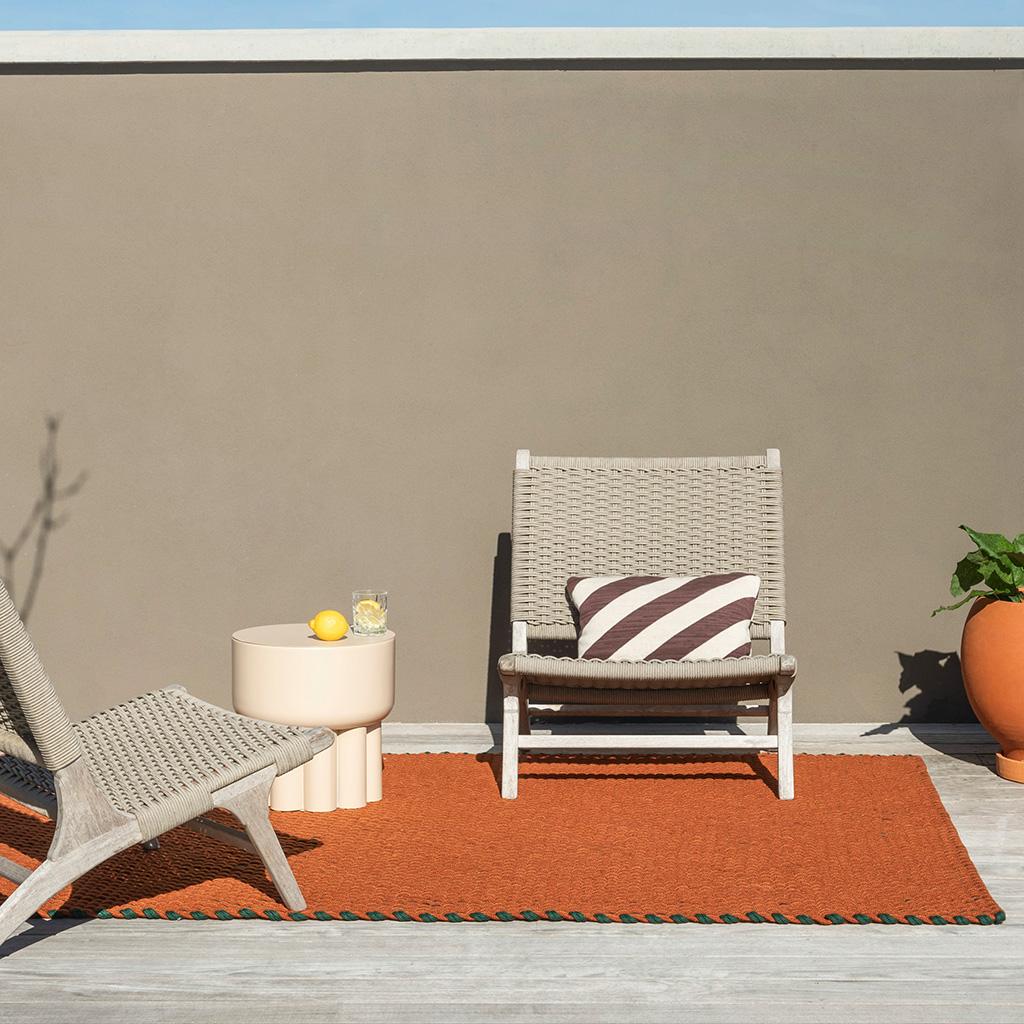 Braided Tri-Color Outdoor Rug in Bright Orange