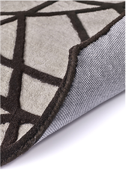White / Brown Wool Round Rug