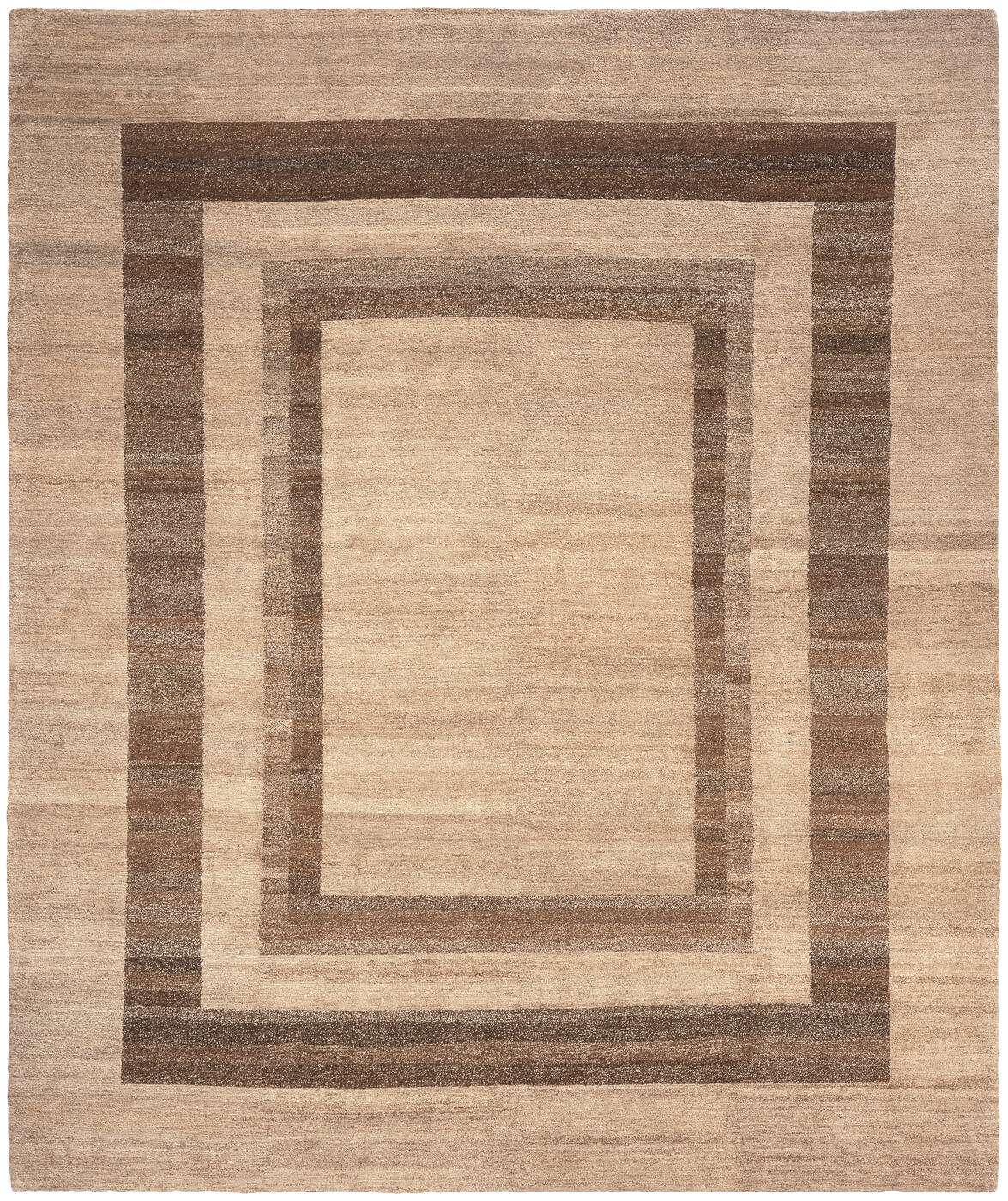 Hand-Knotted Triple Border Brown Rug