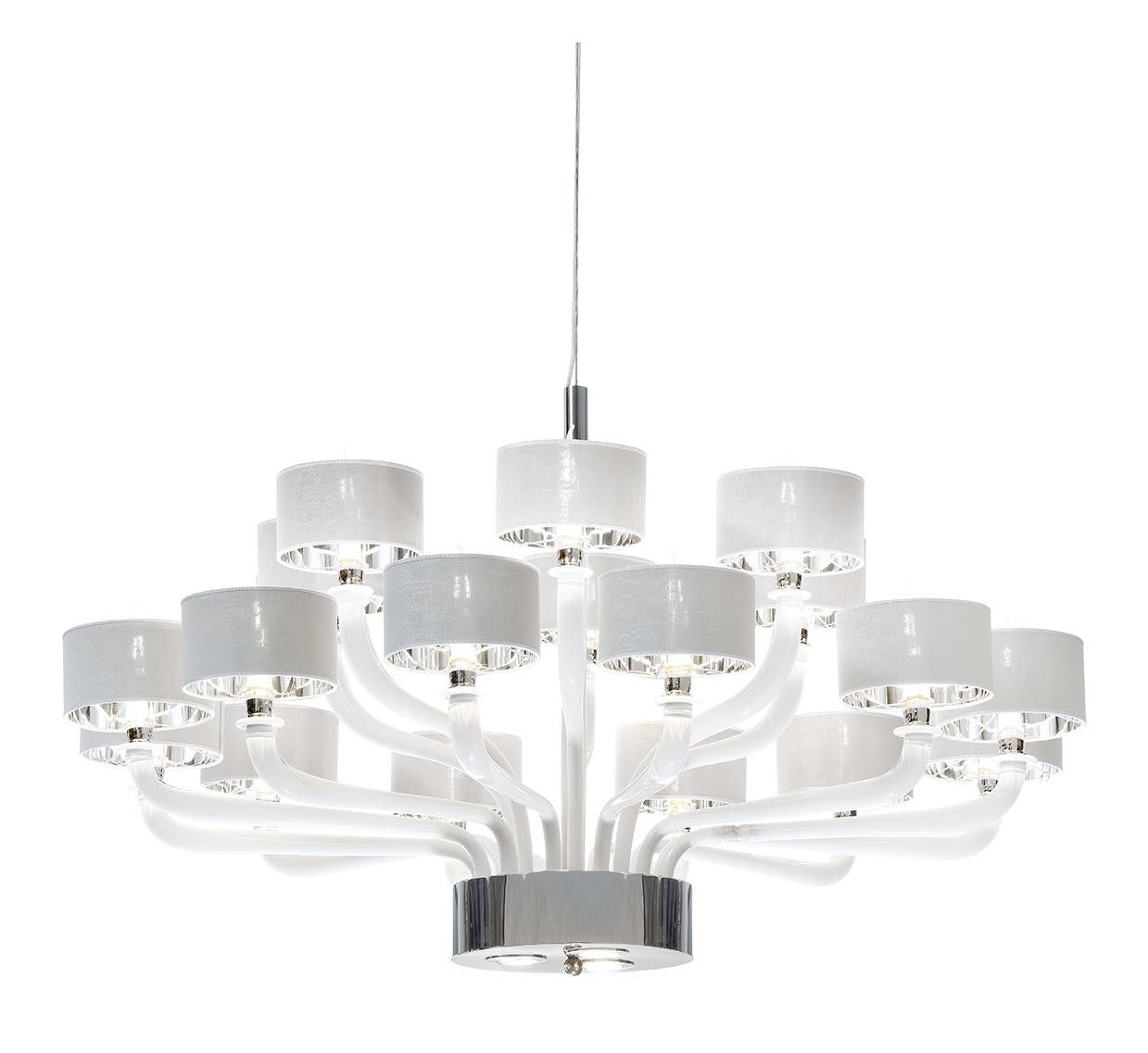 Murano White Glass Arm Chandelier with Nickel Finish