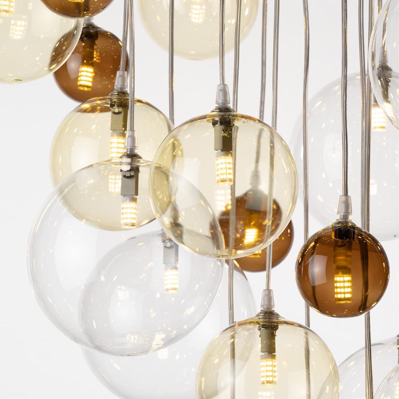 Modern Cascading Chandelier with Multicolor Glass Spheres