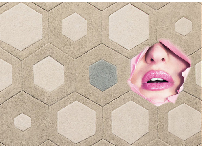 Hexagon Beige Wool Sitap Rug