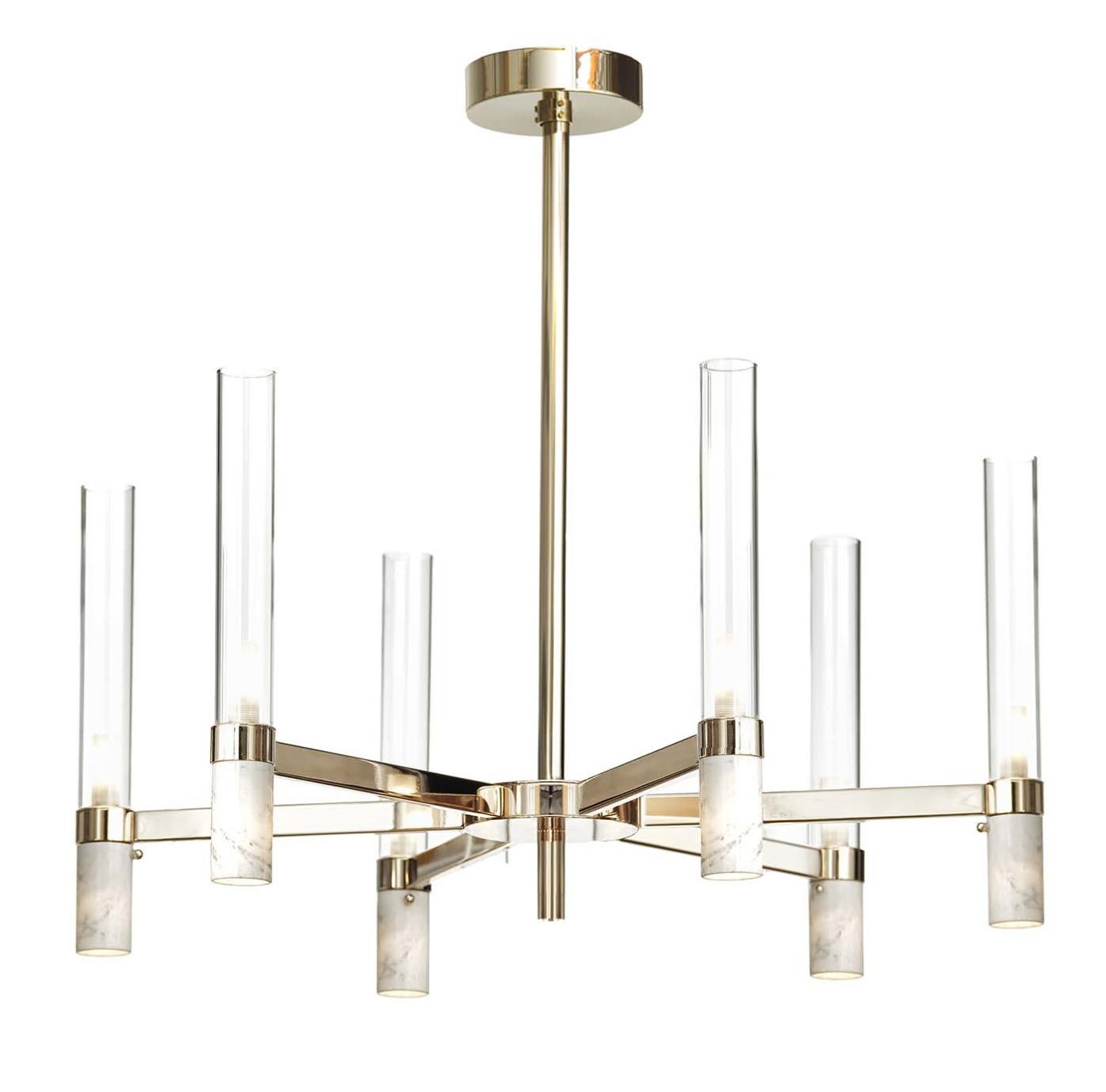 Carrara Marble Chandelier with Gold Finish