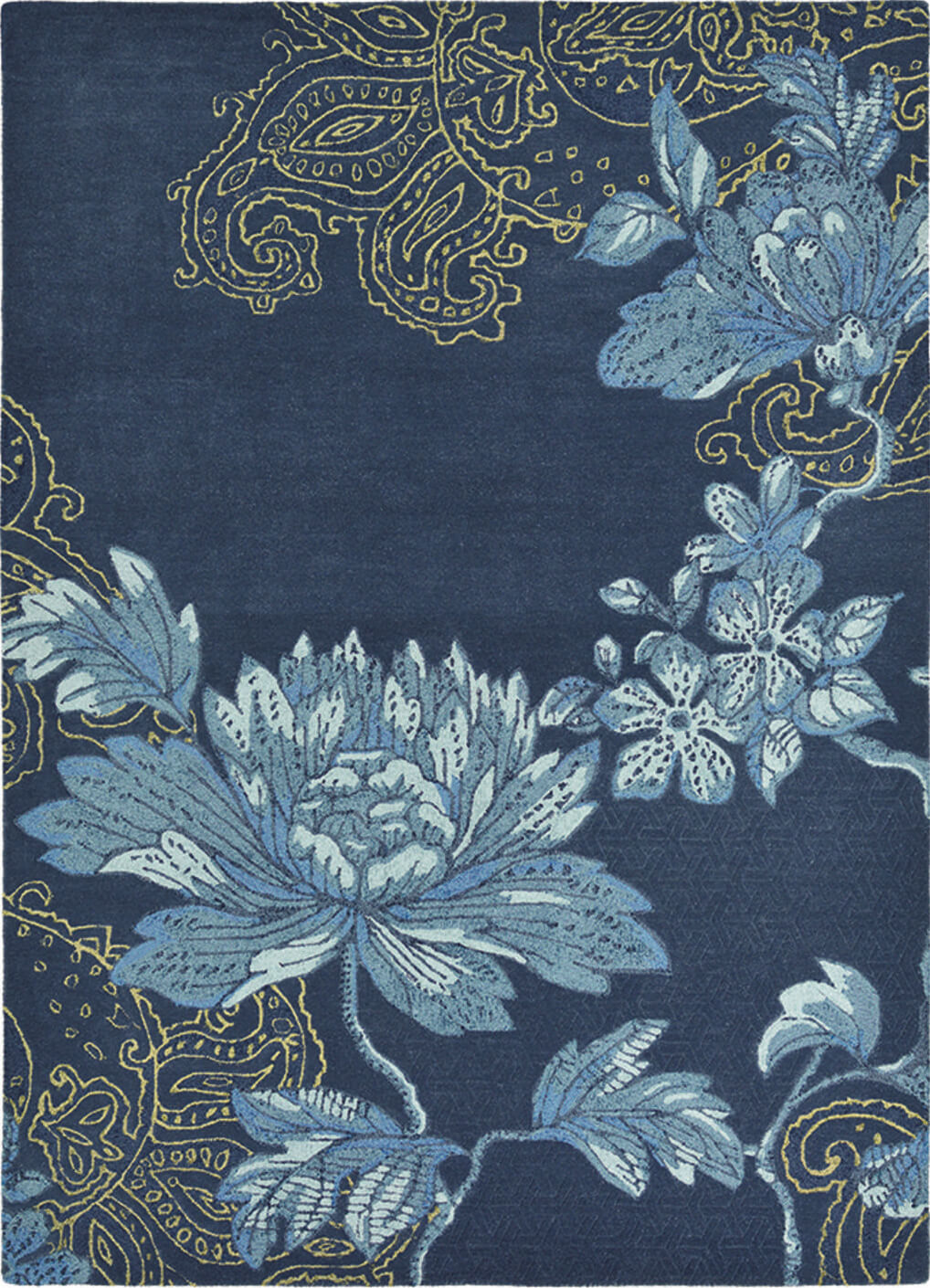 Floral Blue Wool & Viscose Rug ☞ Size: 6' 7" x 9' 2" (200 x 280 cm)