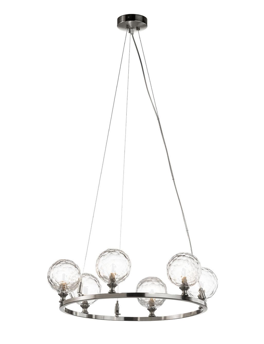 Nickel 6-Light Chandelier with Hand-Cut Crystal