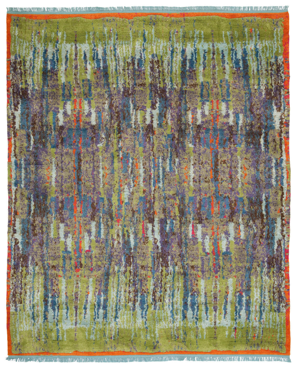 Hand-knotted Wool & Silk Green Multicolour Rug