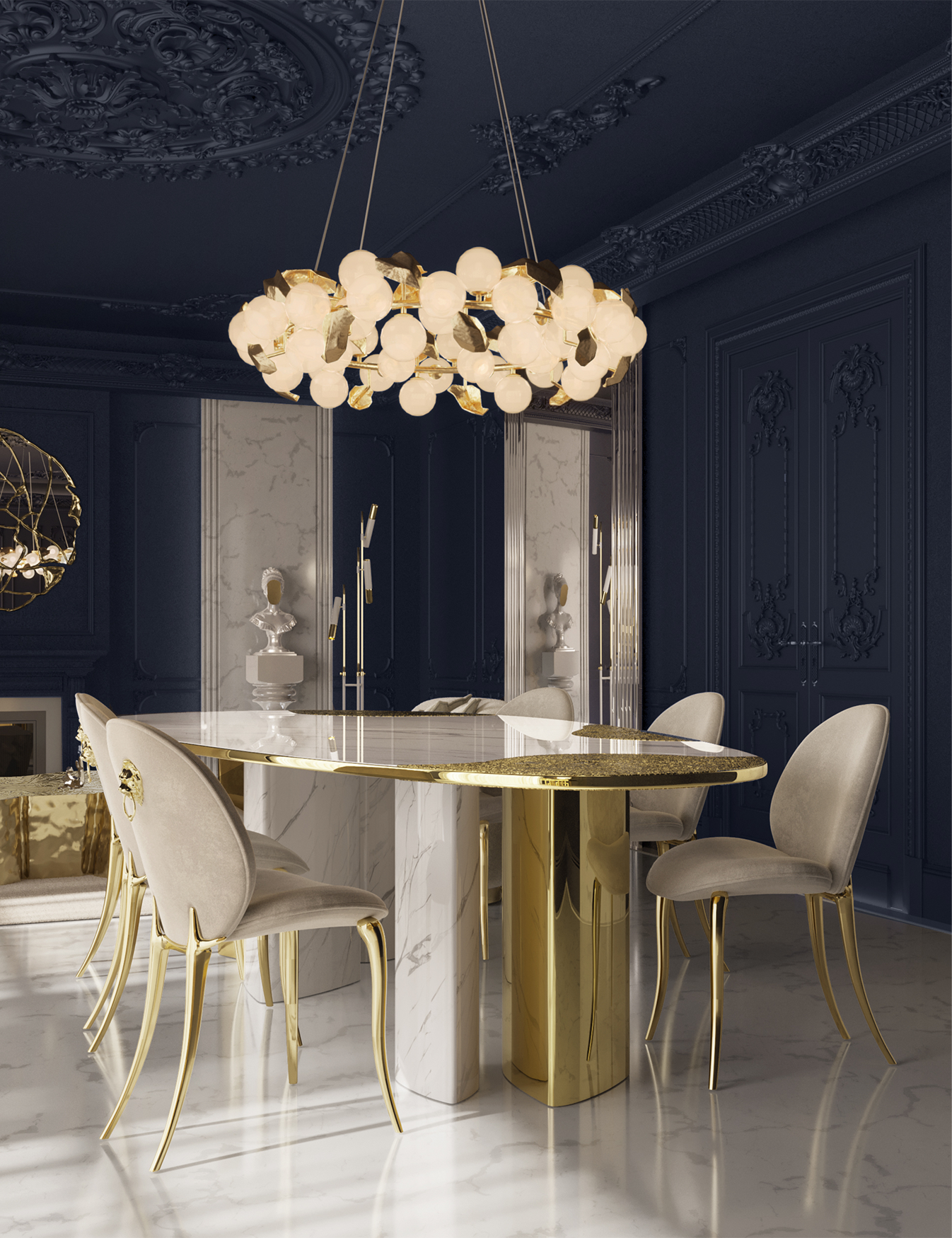 Athena Carrara Marble & Gold Dining Table