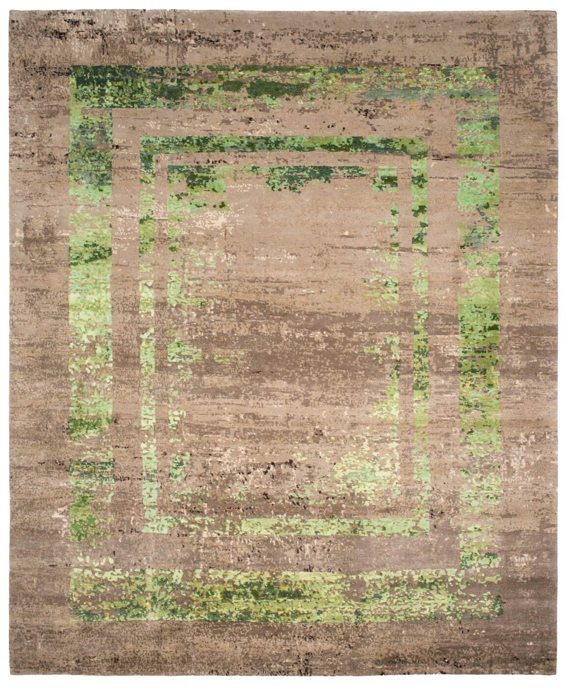 Hand-Knotted Artwork Wool & Silk Green Rug