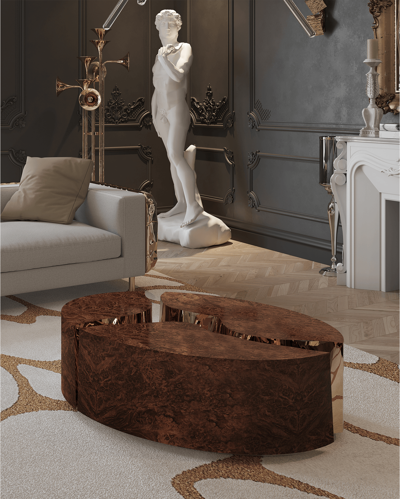 Fissure Oval Walnut Coffee Table