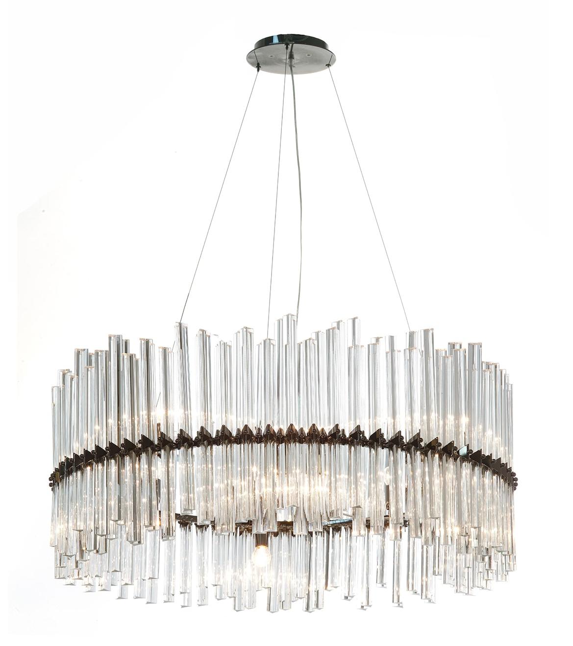 Circular Dark Nickel Trihedron Crystal Chandelier