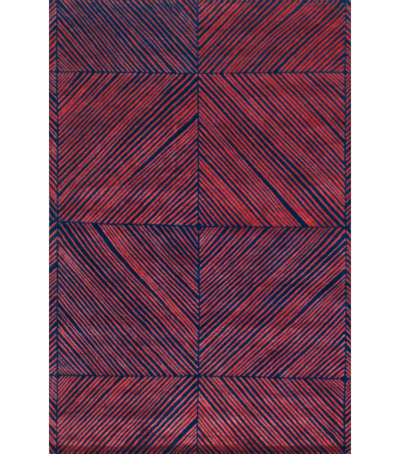 Geometric Wool / Viscose Hand-Knotted Red & Purple Rug