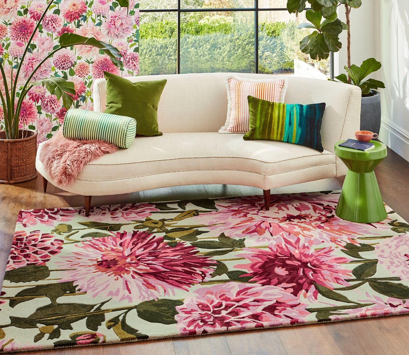 Dahlia Fuchsia / Palm Designer Rug