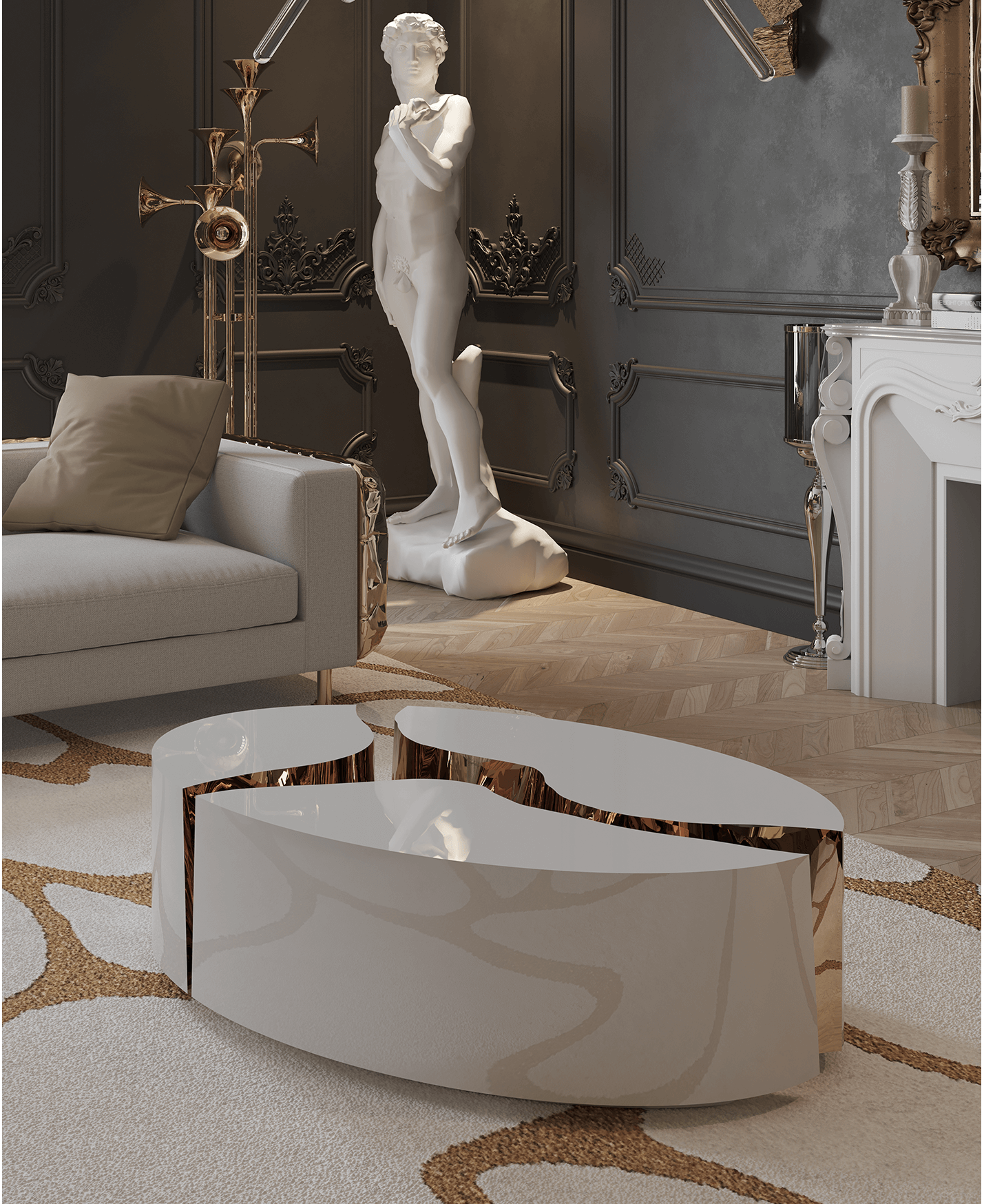 Fissure Oval White Coffee Table