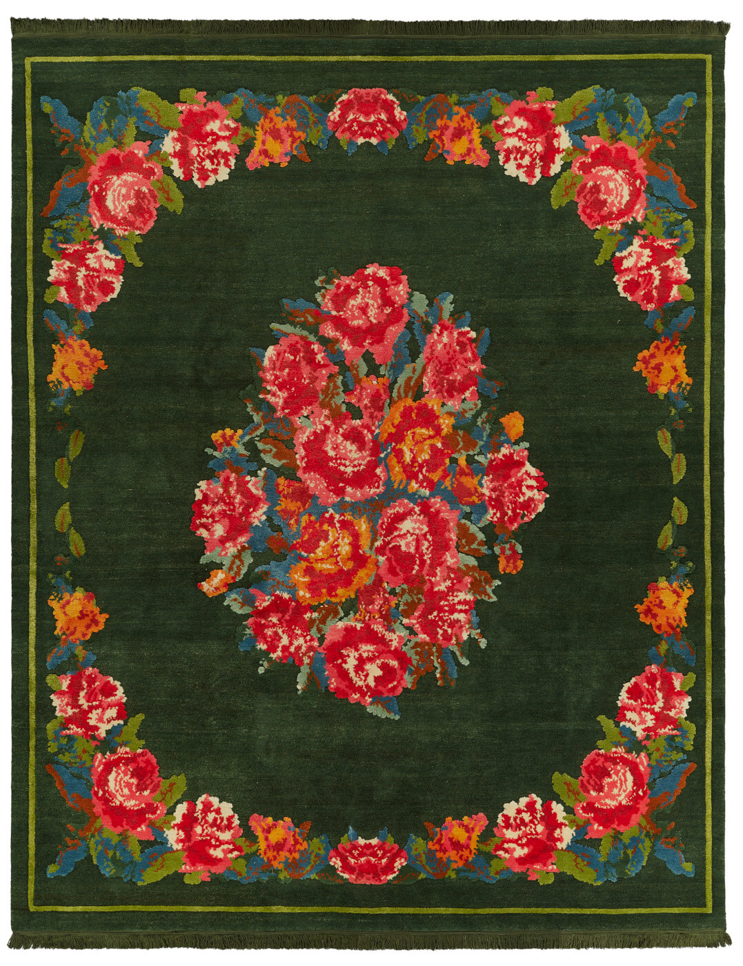 Traditional Handmade Green / Red Rug