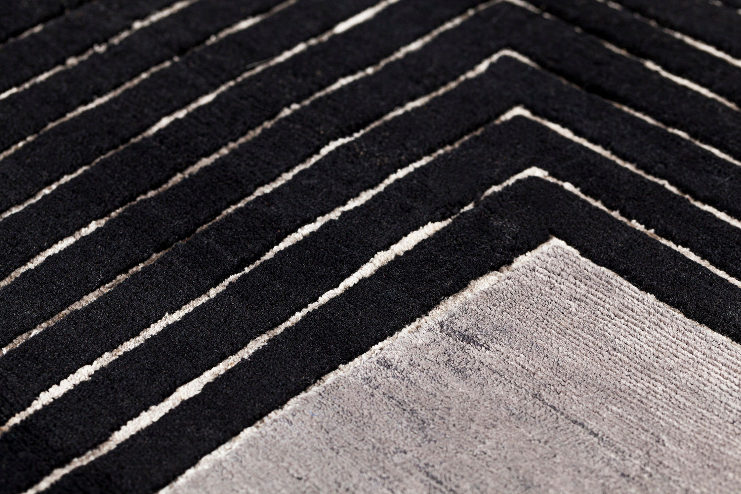 Hand-Knotted Black Border Wool / Viscose Rug