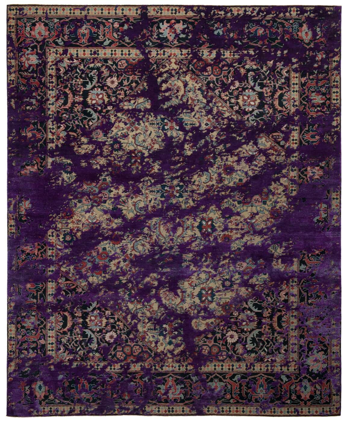 Purple Hand Knotted Wool & Silk Rug | Size: 9' 10