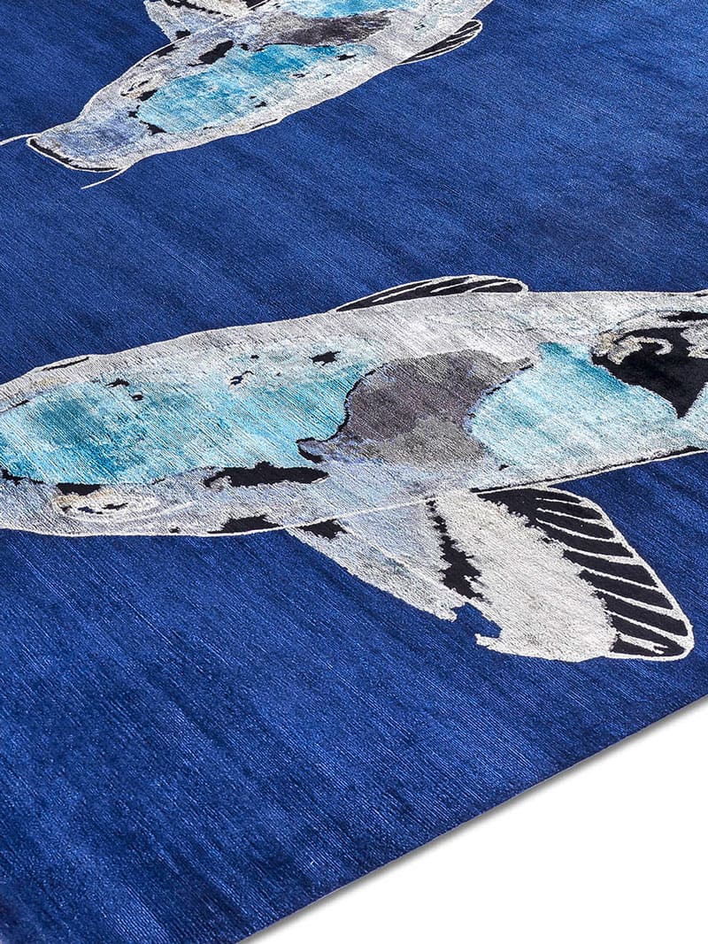 Fish Blue Hand Knotted Rug