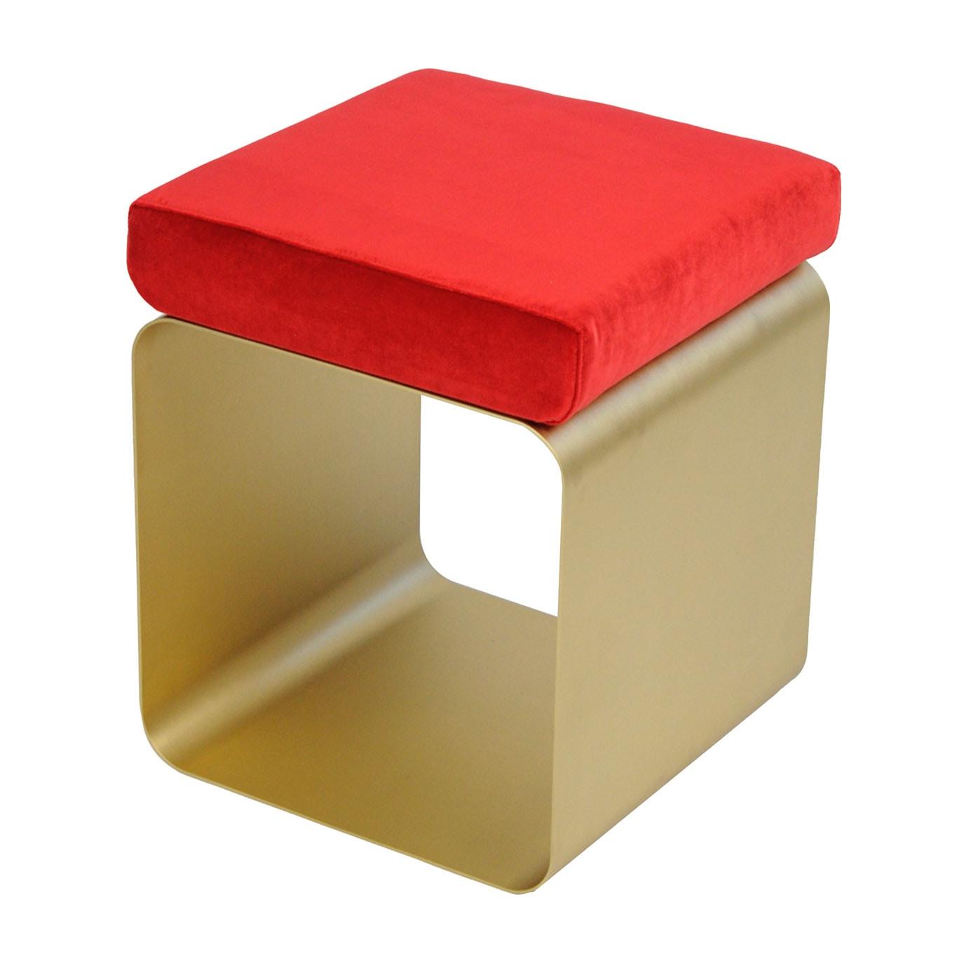 Red Stool with Metal Base