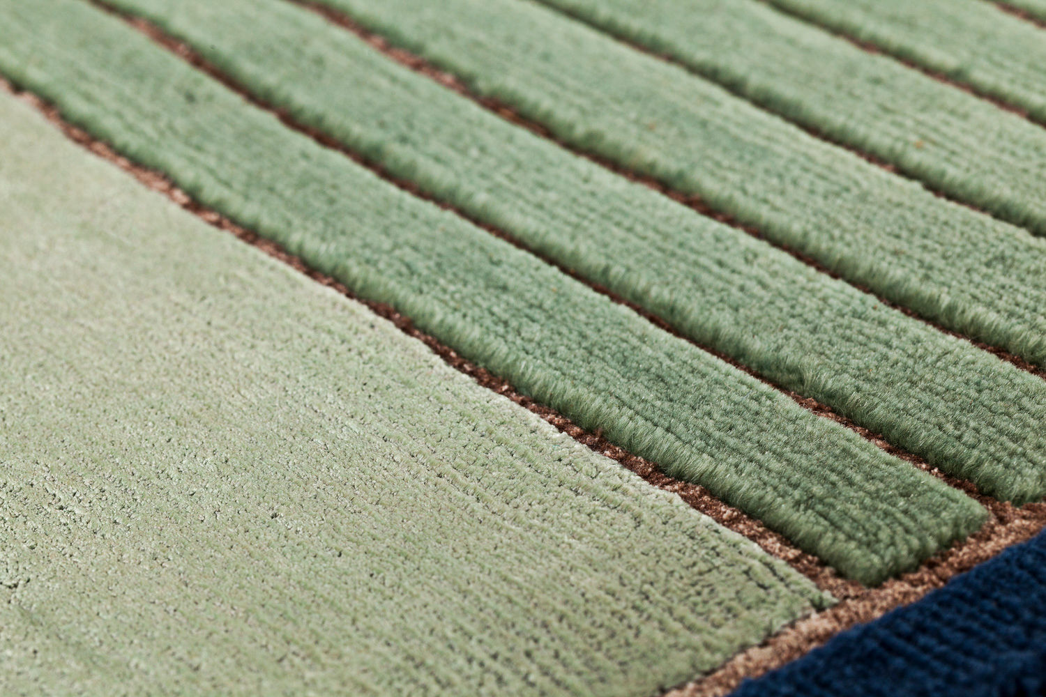 Hand-Knotted Green Striped Viscose / Wool Rug