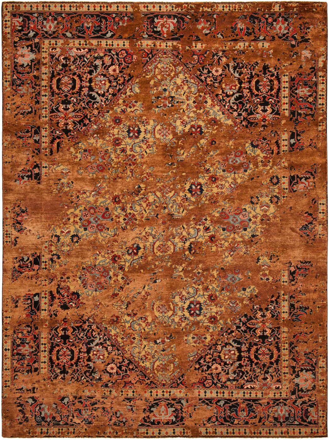 Brown Hand Knotted Wool & Silk Rug