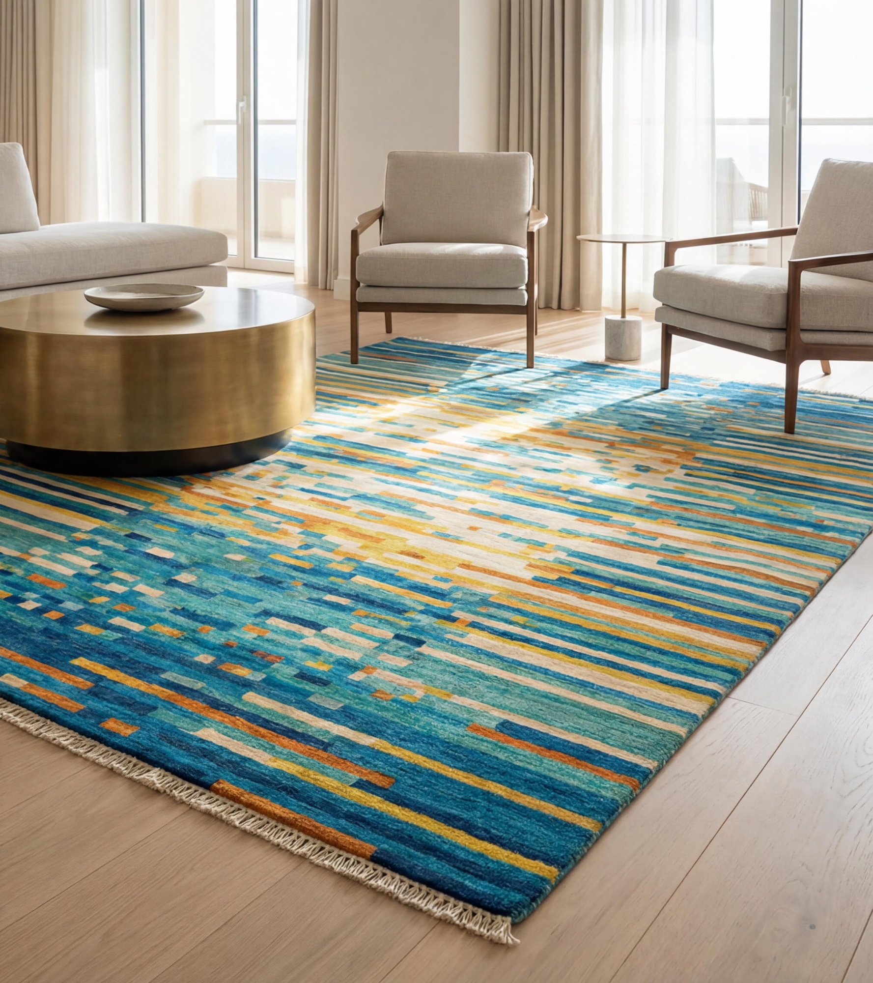 Pixel Wave Teal Handcrafted Rug