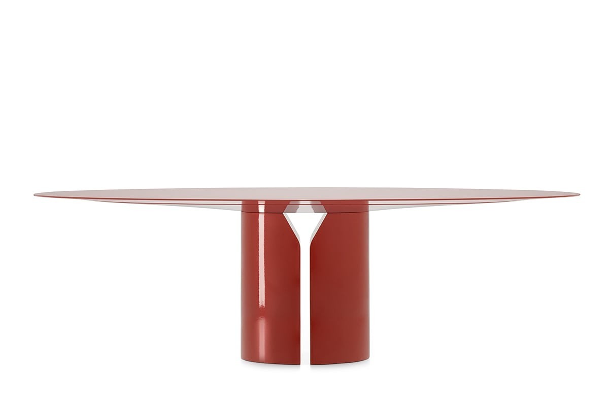 NVL Premium Italian Table ☞ Structure: Gloss Lacquered - Coral Red ☞ Top: Gloss Lacquered - Coral Red