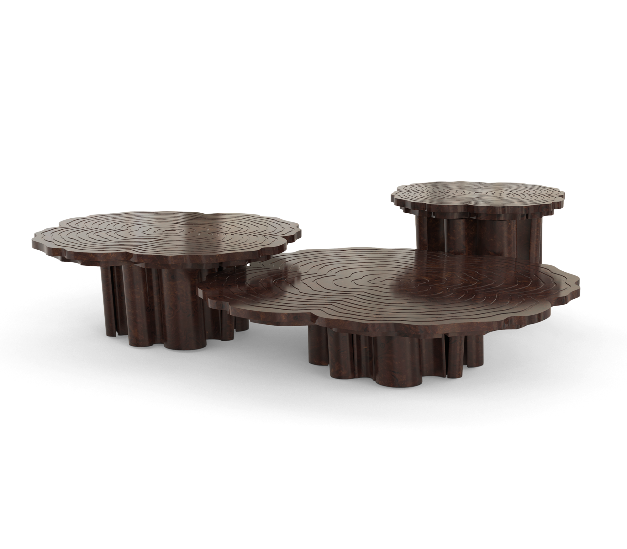 Fortuna Walnut 3-Piece Coffee Table Set