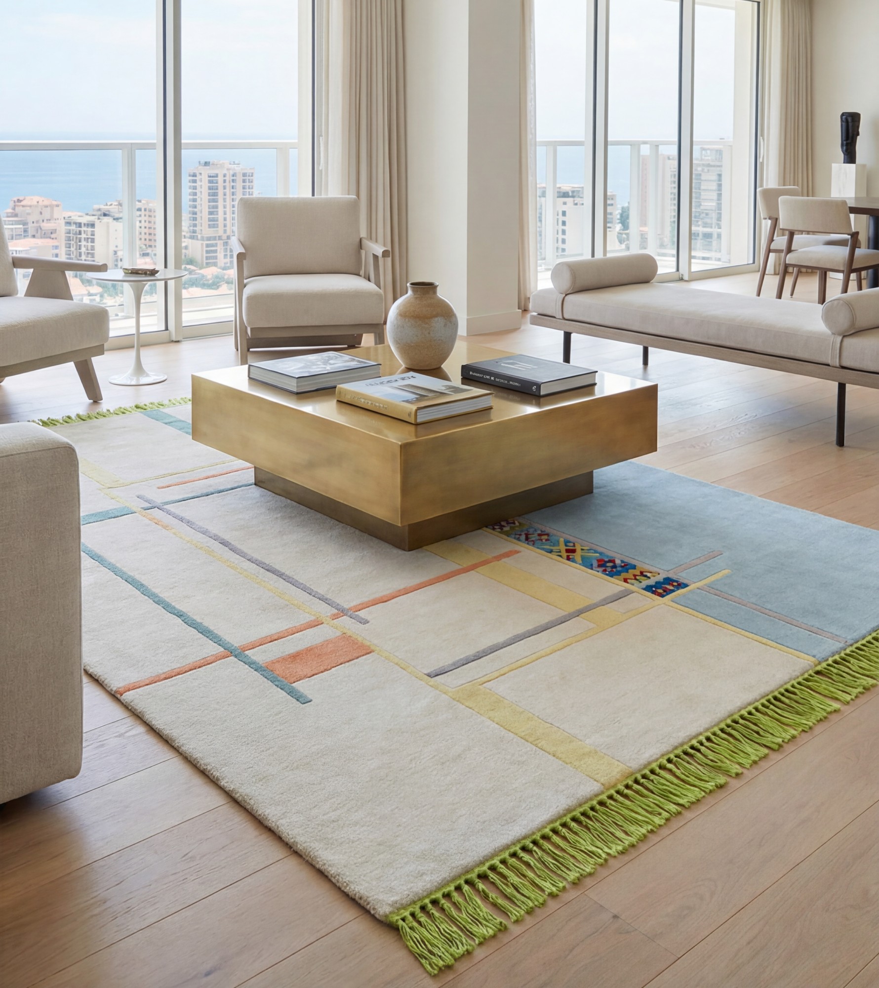 Linear Atlas Blue Handcrafted Rug