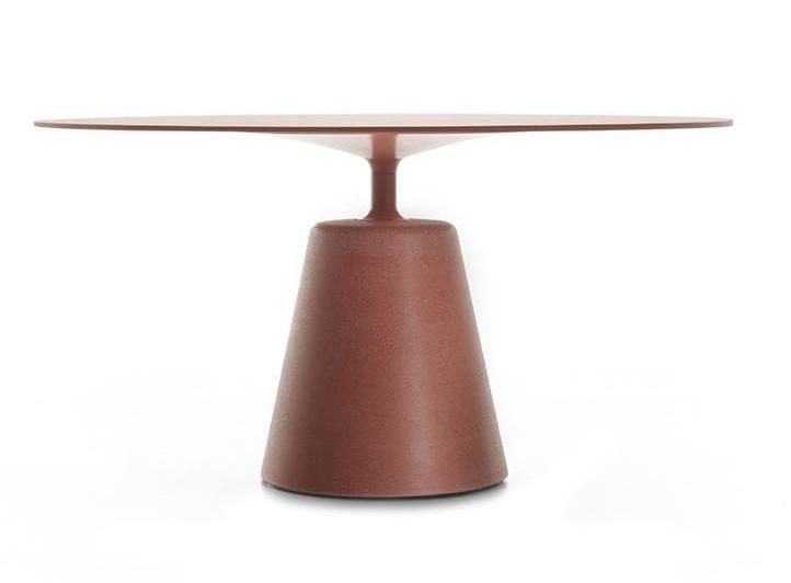 Rock Italian Indoor / Outdoor Table ☞ Structure: Cement Anthracite X081 ☞ Top: Canaletto Walnut ☞ Dimensions: Ø 120 cm