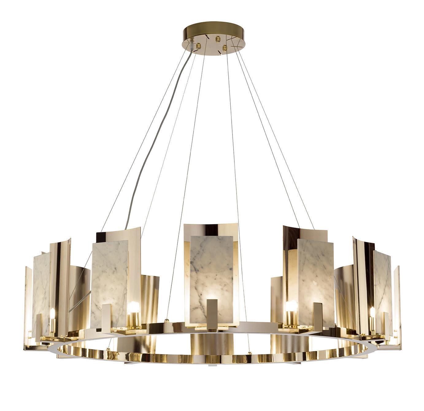 Carrara Marble Round Chandelier in Gold Finish