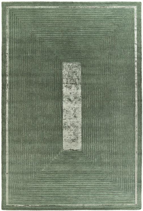 Hand-Knotted Green Border Wool / Viscose Rug
