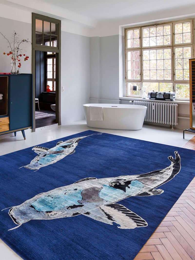 Fish Blue Hand Knotted Rug