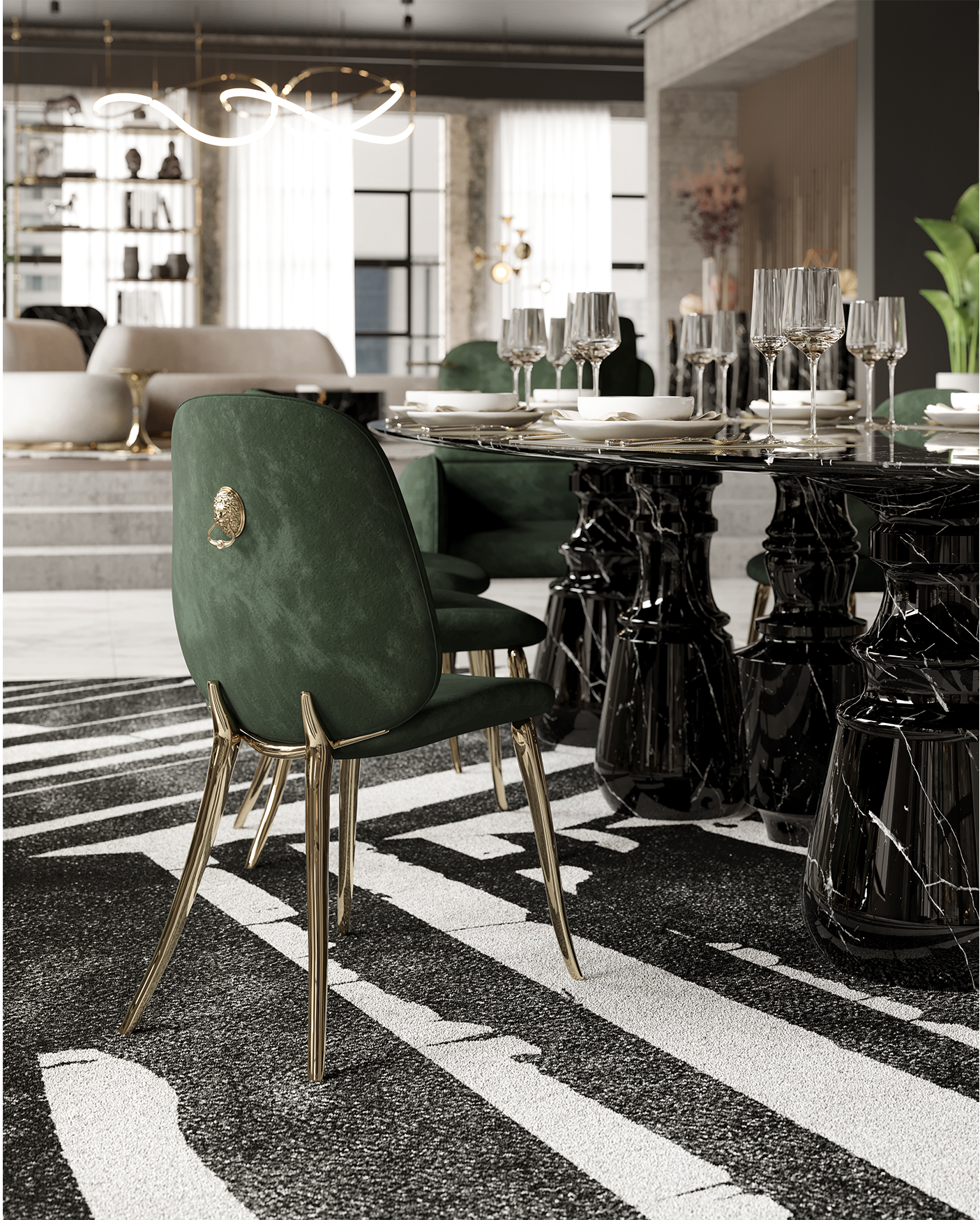 Obsidian Oval XL Nero Marquina Dining Table