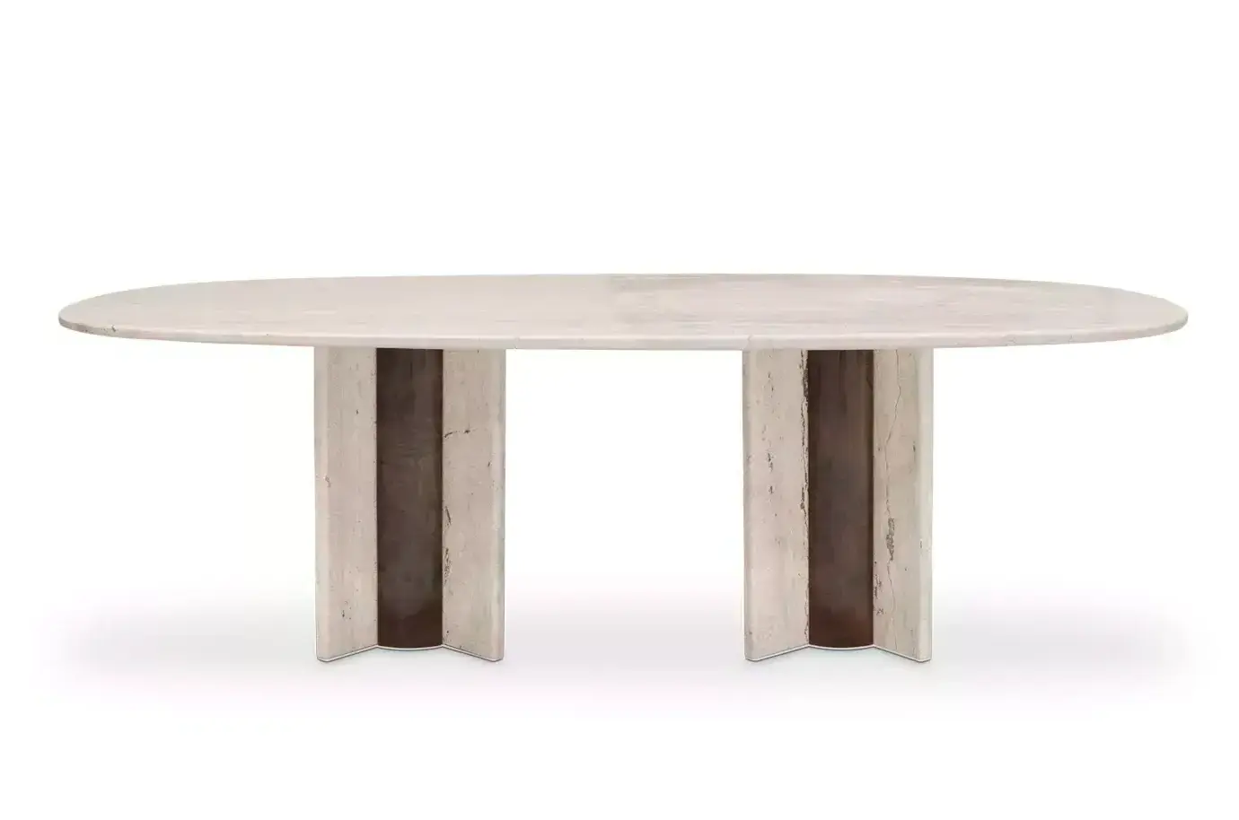 Parisian Travertine Marble Oval Dining Table