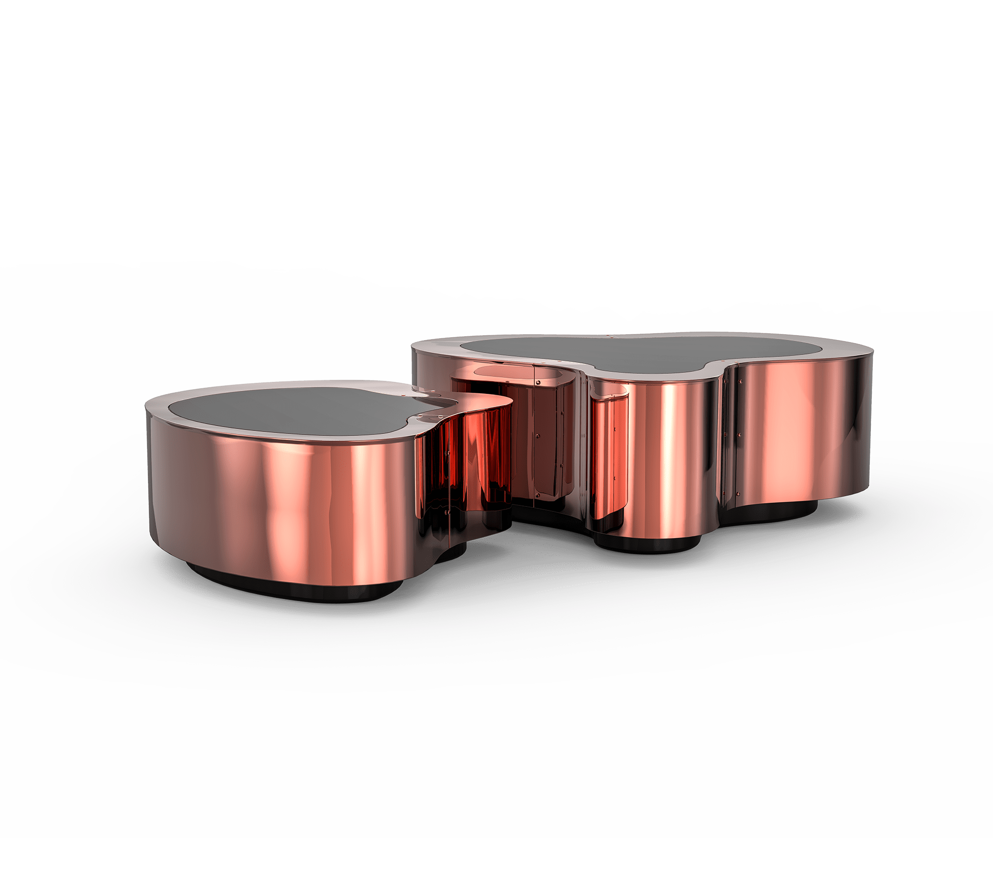 Crest Polished Copper Coffee Table Set