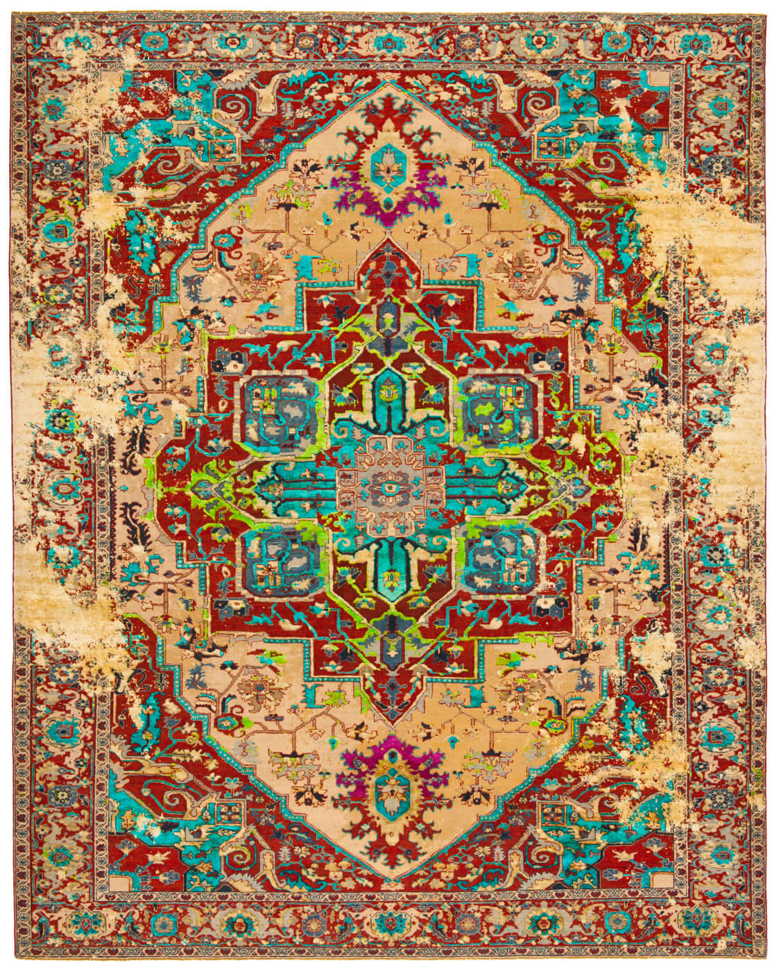 Serapi Turquoise & Red Hand-knotted Rug