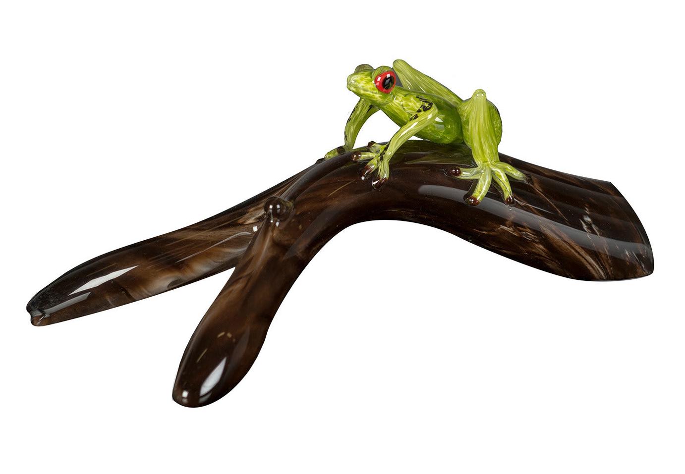Glass Frog on Branch Figurine