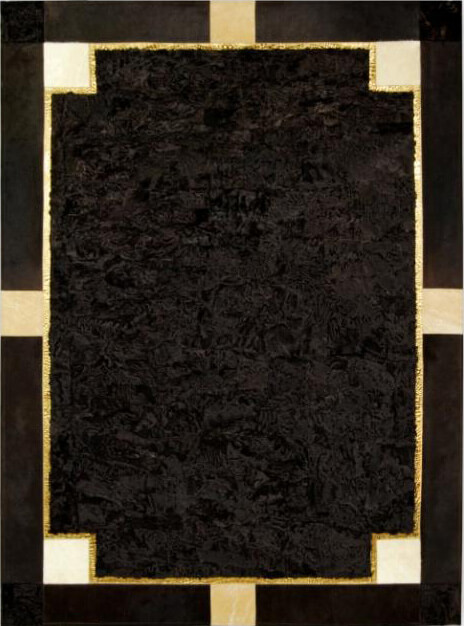 Svakara Croco Brown/Gold Real Fur Rug ☞ Size: 210 x 210 cm
