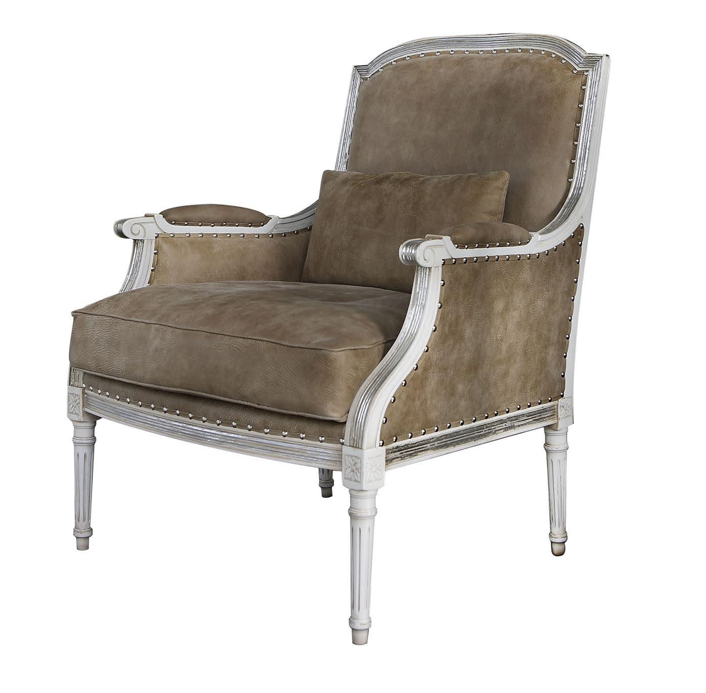 Upholstered Armchair in Gray Leather