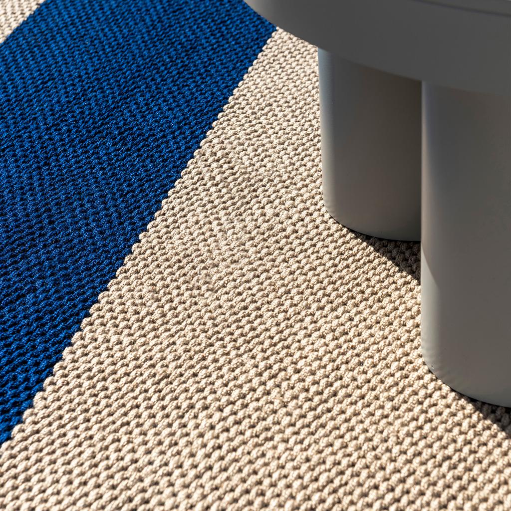 Blue/Beige Striped Outdoor Rug