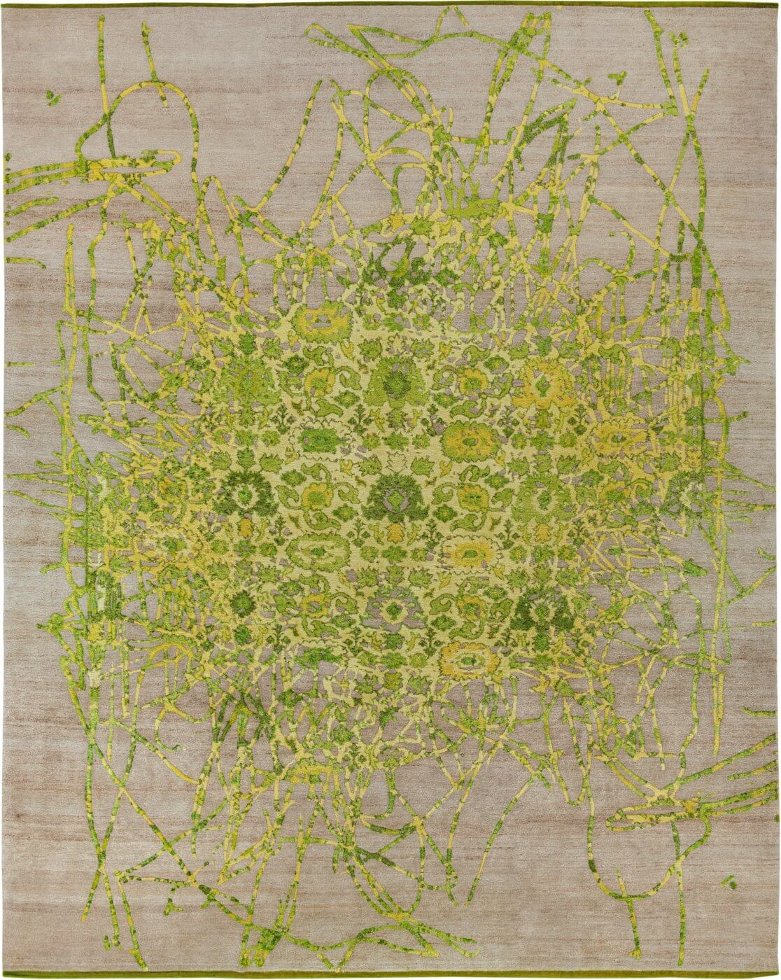 Hand-Knotted Bidjar Green Luxury Rug