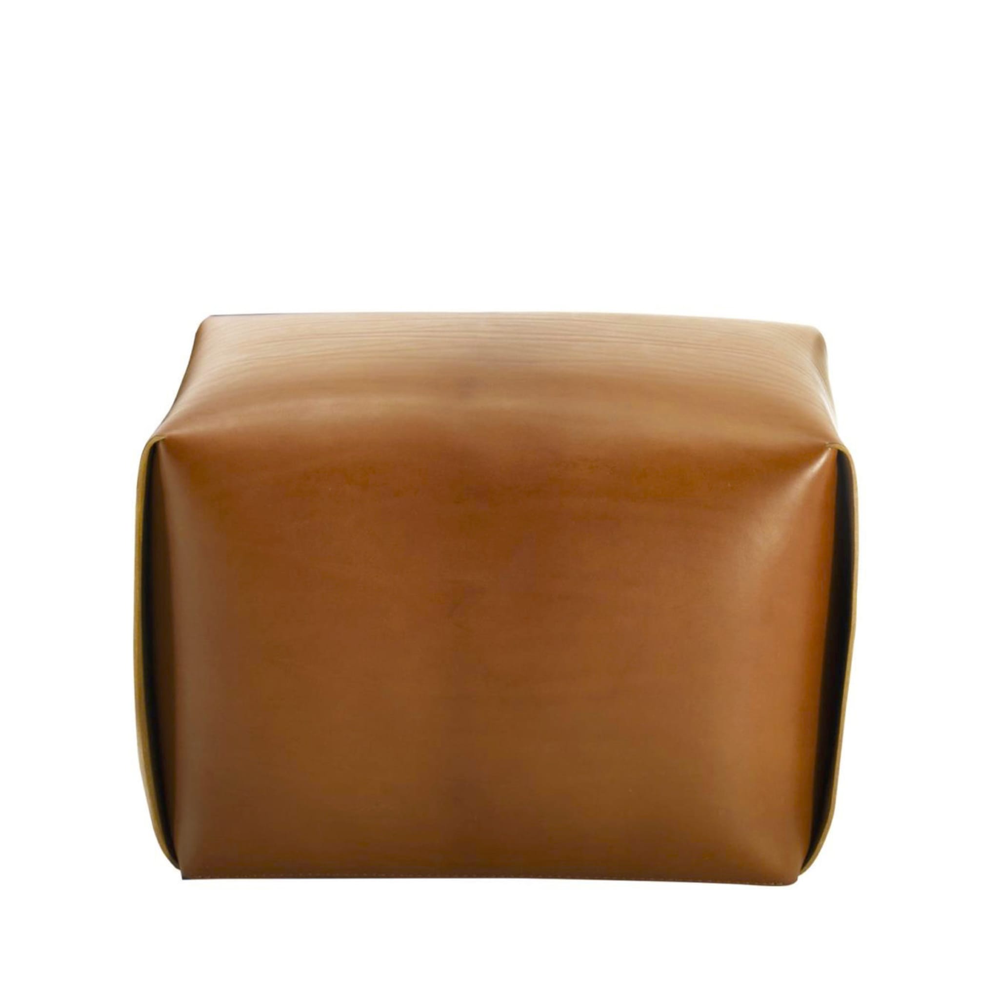 Bao Light-Brown Leather Pouf ☞ Seat: Frosted Leather