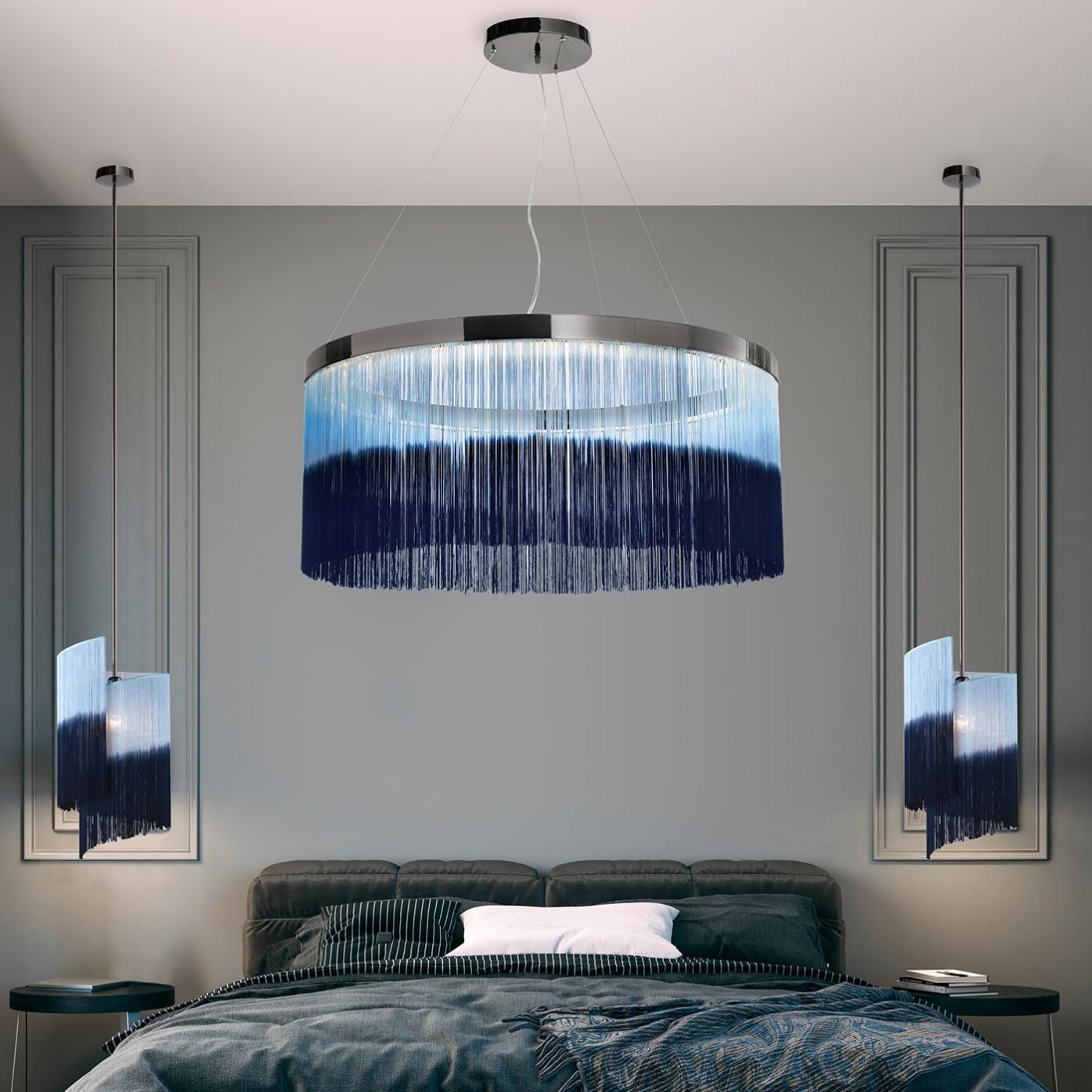 Dark Nickel Ring Chandelier with Hand-Colored Fringe